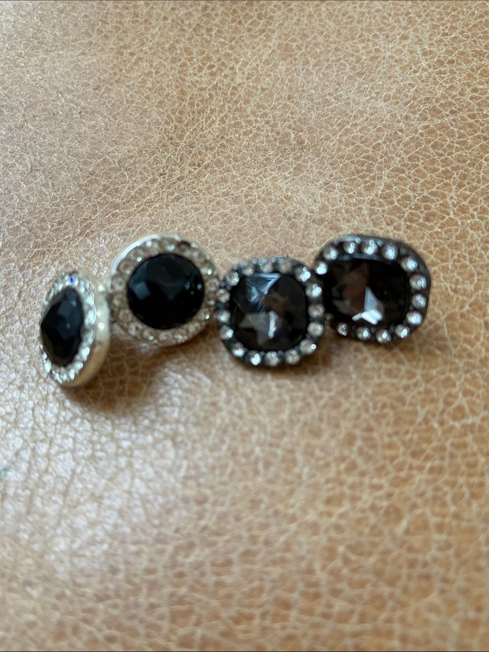 Set of two pair Black Crystal Stud Earrings with Rhinestone Halo and smoky gray